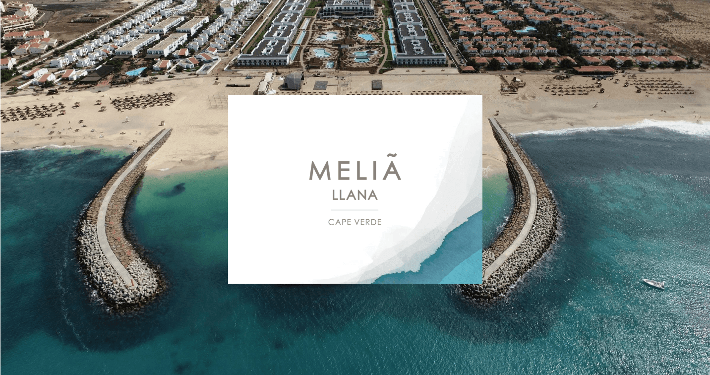 Aerial view of Meliã Llana resort in Cape Verde, with beachfront and ocean.