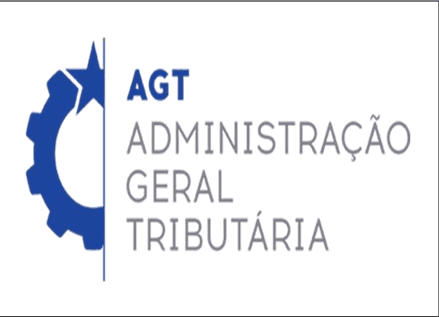 Logo with blue gear and text 'AGT Administração Geral Tributária' on a white background.