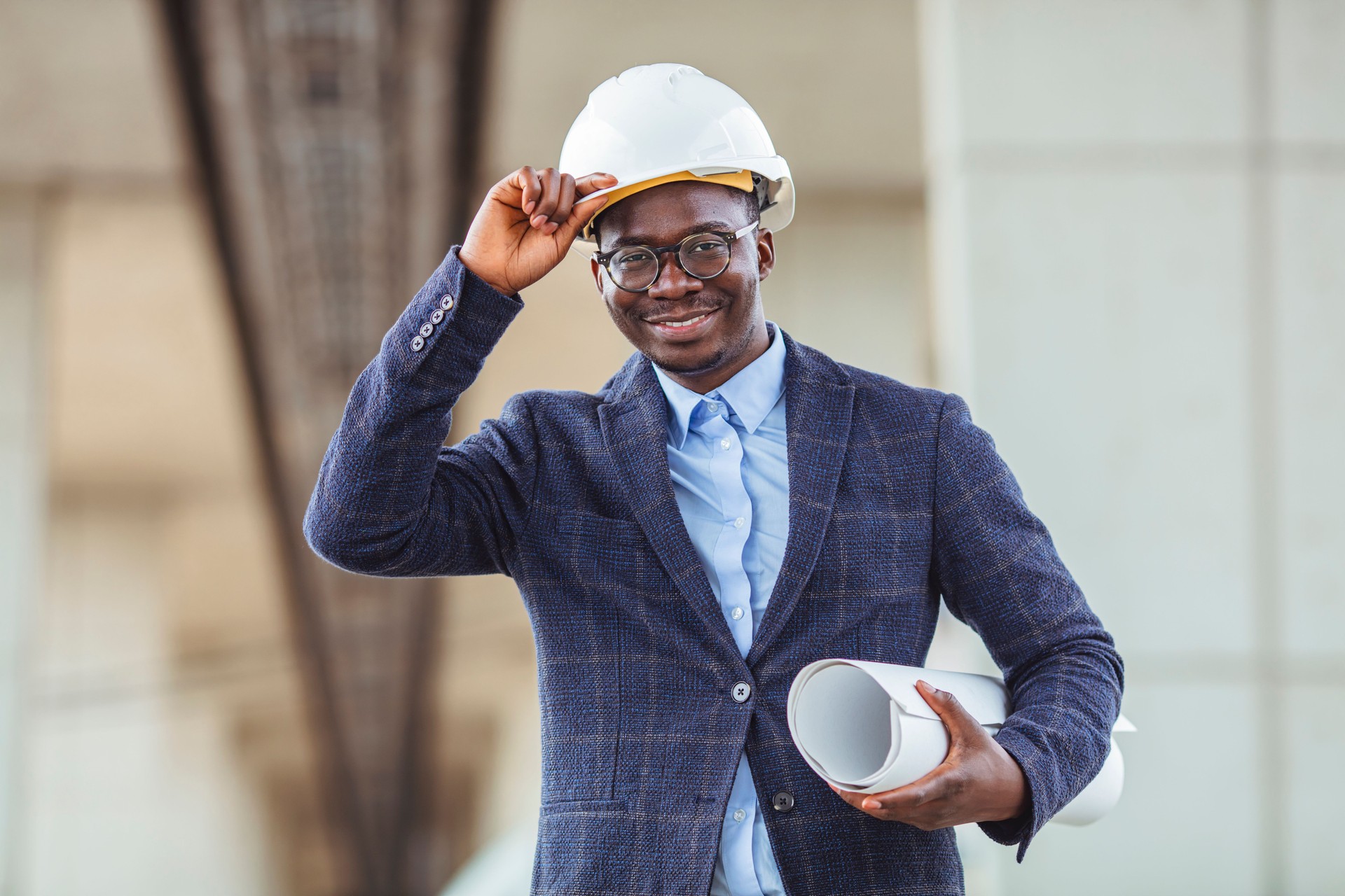 Handsome construction worker at construction site